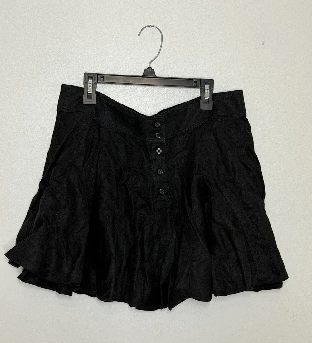 J Crew Button Up Mini Skirt 100% Linen 10 Black Swingy Full Balloon Ruffle